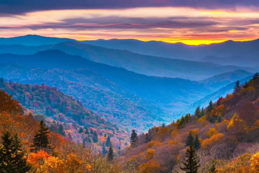 Coating Garage Floors in Tennessee Smoky Mountains National Park, Tennessee, USA autumn landscape at dawn. floors in Tennessee